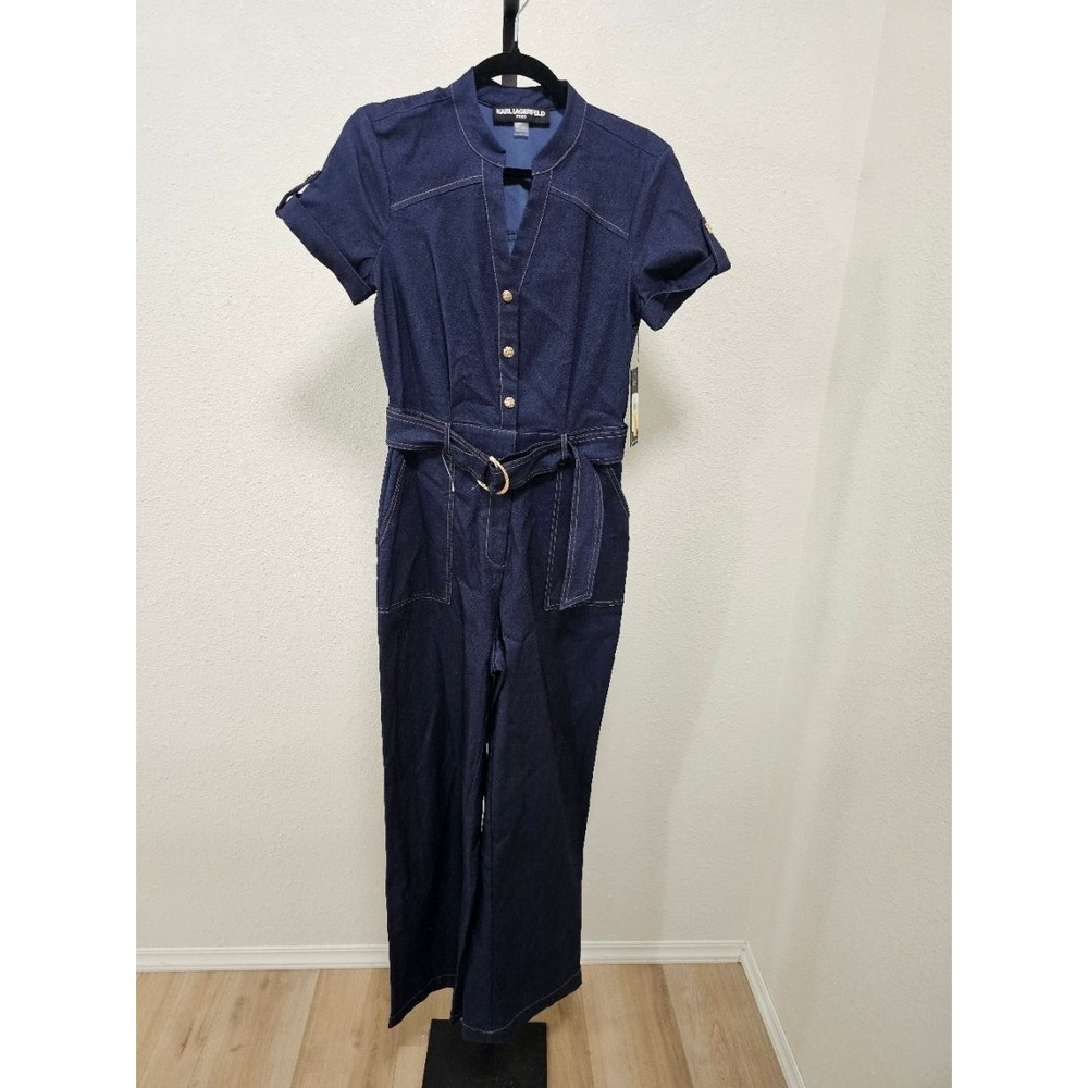 Karl Lagerfeld Indigo V-neck Stretchy Denim Millennium Jumpsuit - Size 4 (B14)